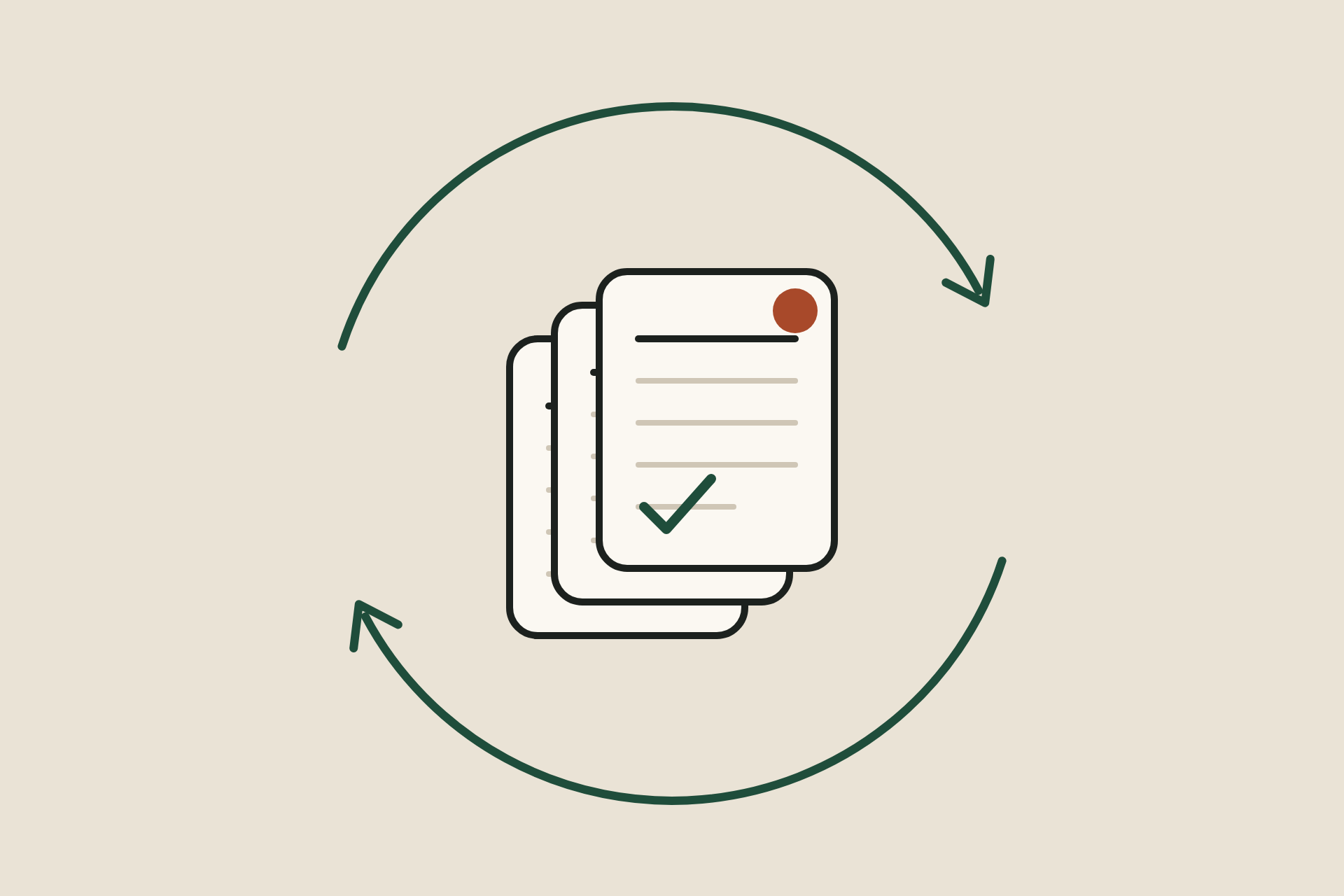 Illustration: a stack of documents kept current inside a review loop