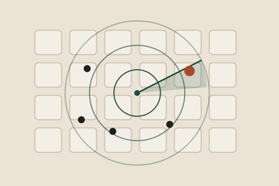 Illustration: an automated scan over city blocks, with the top lead highlighted